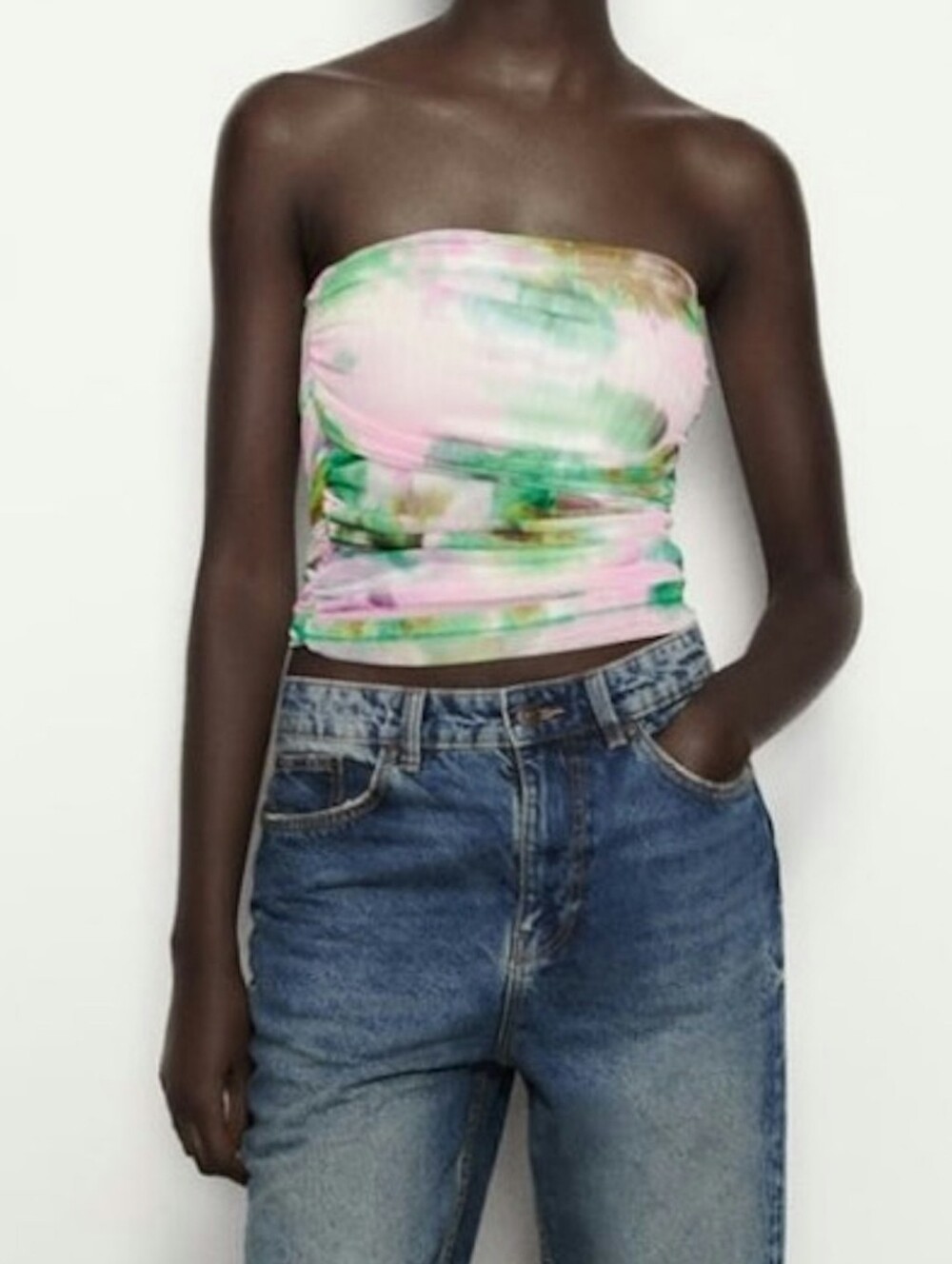 Zara Pink and Green Tie-Dye Strapless Tube Top